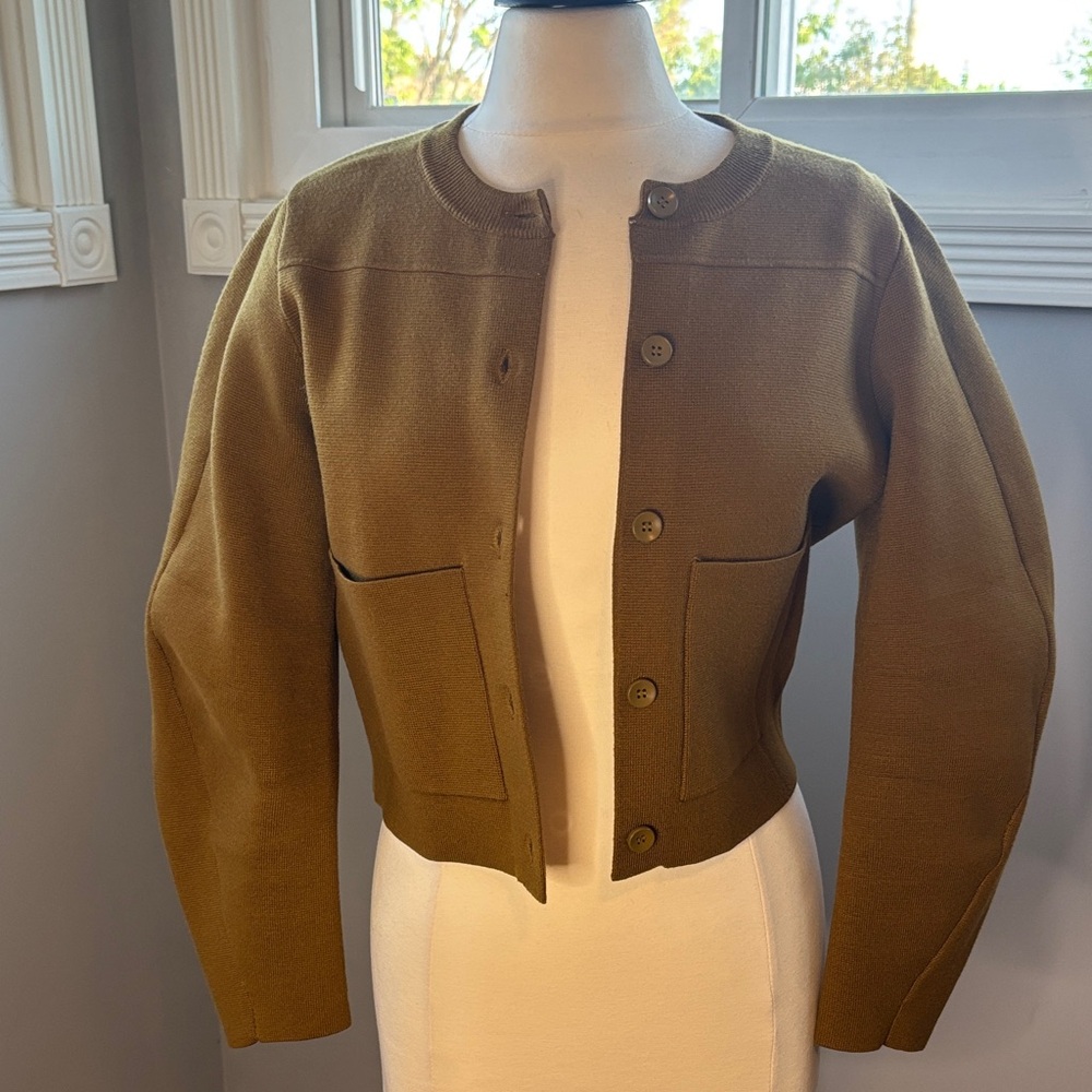 Zara Olive Cropped Button Cardigan
